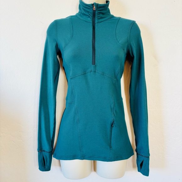 lululemon kanto catch me long sleeve 1/2 Zip wee Stripe Teal Forage Size 4 - Picture 3 of 14